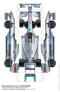 a paper model of the mercedes formula team's car, with its wheels cut out