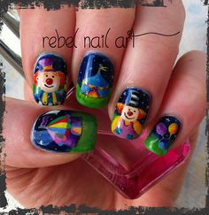 Circus nails Nail Art Birthday, College Theme, Book Of Circus, Circus Acts, Unique Nail Art, Baking Stuff, Circus Circus, Amazing Nail Designs