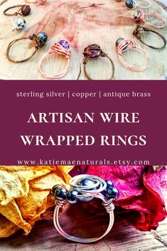 We have a beautiful selection of hand made wire wrapped rings made with sterling silver, silver plated, copper, or brass wire.  Several different gemstones to choose from - hematite, dalmation jasper, snowflake obsidian and more!  #wirewrapping #wirewrappedrings #gemstonejewelry #handmade #artisanjewelry Catholic Earrings, Dalmation Jasper, Jewelry Making Business, Wrapped Rings, Mind And Soul, Confirmation Gifts, Snowflake Obsidian, Jewelry Images