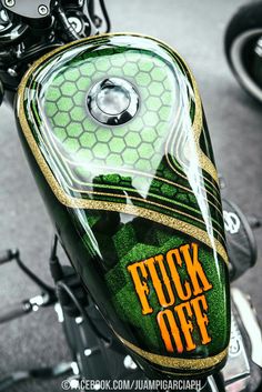 the back end of a motorcycle with an advertisement on it