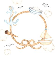 an anchor, rope and other items in the shape of a circle