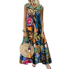 Buy two at a time, get more discounts: https://www.walmart.com/ip/Women-Crew-Neck-Sleeveless-Graffiti-Printed-Casual-Loose-Maxi-Dresses-2-Pack/564957732 Please Not Only Reference The Size Guide Provided By Walmart But Also Have To Reference Ours,Which Shows In the Product Detail Pictures. Material: 65% Cotton+35% Rayon Type: Dress Color: Green, Red Package include: 1 Dress Product Detail: -Sleeveless -O-Neck -Simple and Comfortable -Side Pockets -Ankle Length -Printed Dress Size: XL.  Gender: fe Walmart Clothes, Hippie Maxi Dress, Tulle Party Dress, Casual Maxi Dress, Sundress Summer, Loose Maxi Dress, A Line Prom Dresses, Midi Dress Party, Chiffon Prom Dress