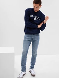 Skinny Jeans in GapFlex with Washwell | Gap Jeans Outfit Men, Types Of Jeans, Guys Clothing Styles, Men Fashion Casual Outfits, Gap Jeans, Boys Casual, Light Wash Jeans, Slim Fit Jeans, Stretch Jeans