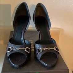 Gucci Heels/Chocolate/Open Toe/Excellent Condition With Original Box Gucci Brown Heels, Gucci Brown Formal Heels, Gucci Brown Heels For Formal Occasions, Brown Gucci Heels For Formal Occasions, Elegant Brown Gucci Heels, Brown Gucci Heels For Party, Gucci Heels, Shoes Color, Gucci Shoes