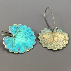 "Patina Leaf Earrings - Gorgeous Verdigris Leaves with Long Antiqued Brass Earwires. The second picture shows the back. It is not patina'd. Leaves are slightly over 1\" in diameter Earrings measure just over 2\" from top of earwire to bottom of leaf This is a stock photo. Patina varies slightly. Smaller version of these earrings: https://www.etsy.com/listing/735711241/small-leaf-earrings-patina-jewelry-leaf?ga_search_query=small%2Bpatina%2Bleaf%2Bearrings&ref=shop_items_search_1&frs=1 Be Unique Nickel-free Leaf-shaped Earrings, Leaf-shaped Jewelry With Matching Earrings, Nickel-free Leaf-shaped Nature-inspired Earrings, Leaf-shaped Jewelry With Matching Earrings For Gift, Nickel-free Leaf-shaped Brass Jewelry, Handmade Leaf-shaped Metal Earrings, Handmade Metal Leaf-shaped Earrings, Handmade Bronze Leaf Jewelry, Blue Leaf-shaped Jewelry For Gift