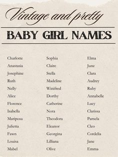 an old fashioned baby girl name chart