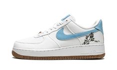 The Women’s Nike Air Force 1 Low “Indigo” is a clean look for the popular lifestyle shoe that draws design inspiration from plants and nature.  The “Indigo” is one of several women’s exclusive, botanical-inspired colorways of the Air Force 1 Low that comprise Nike’s Summer 2021 collection.  Here, the model’s white canvas upper takes the place of the Air Force 1’s traditional leather construction for a vibe that plays into the shoe’s earthy theme.  An Indigo-colored canvas Swoosh can be found on Indigo Embroidery, Womens Air Force 1, Indigo Shoes, Nike Shoes Air Force, Air Jordan 9, Custom Air Force 1, Jordan 8, Nike Air Force 1 Low, Air Force 1 Low