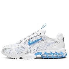 Nike Womens WMNS Air Zoom Spiridon Cage 2 'White University Blue' White/University Blue/Black CD3613-100 White Breathable Mesh Sneakers For Spring, Spring White Sneakers With Breathable Mesh, Dynamic Blue Athletic Sneakers, Nike University Blue, Blue Dynamic Running Shoes, Blue Nike Air Max Lace-up For Running, Nike Air Zoom Spiridon Cage 2, Black Men Fashion Swag, University Blue