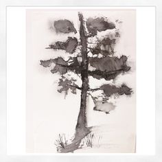 a black and white drawing of a tree