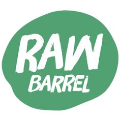 the word raw barrel written in white on a green speech bubble