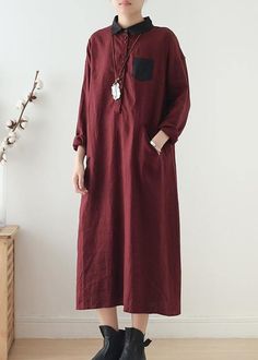 Wine Red Large Linen Long Shirt Dress RobeFabric: Linen cotton Size & Fit: Fit: This garment fits true to size.Length: Size XL measures 44.85"from shoulder to hemBust: Great for any cup size. Waist: Loose Fit. Comfortable room throughout midsection.Hip: Loose Fit - room for hips. Hand Wash Cold. Patchwork Shirts Women, Long Fall Dresses, Spring Knits, Maxi Dresses Fall, Velvet Skirt, Plus Size Sweaters, Comfortable Room, Long Shirt Dress, Modern Dress