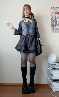 Grunge 2023 Outfit, Summer J Fashion, Alternative Layered Outfits, Cosmic Goth Outfits, 2000 Alternative Fashion, Y2k Cottagecore Outfits, Christian Goth Outfits, Halloween Casual Outfits, Dark Concert Outfit