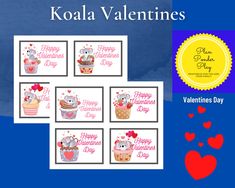 four valentine's day cards with the words koala valentines