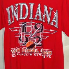 Ncaa Indiana Hoosiers 1992 Final Four Shirt By Logo 7! Adult Large Product Information Promise That You Will Get The Best Products We Have. With Variety Of T Shirts Styles, Sizes And Colors. Detail T-Shirt: 100% Premium Cotton Short Sleeve Unisex T-Shirt. Suitable For Ladies And Gentlemen. Natural And Organic Dyes Are Used And No Harmful Effects To Human Health. Fabric Weight: 5.0 Oz (Mid-Weight). Double-Stitched Seams At Shoulder, Sleeve, Collar And Waist. Throwback Short Sleeve Top For College, Throwback Short Sleeve Top, Vintage Red Shirt With Letter Print, Retro Red College Tops, Throwback Red College Top, 90s Red Shirt For Streetwear, Retro Red Tops For College, Red Crew Neck Throwback Top, 90s Red Streetwear Shirt