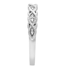 Designed with a repeating infinity symbol motif and adorned with diamond accents, this Love Always 10k white gold anniversary ring is a beautiful symbol of your never-ending love.Click on this JEWELRY & WATCHES GUIDE to learn about fit, styles, materials and more! FEATURES Width: 3 mm Shank style: stackable Band fit: flat Metal: 10k white gold Plating: rhodium Finish: polished Packaging: boxedDIAMOND DETAILS Total weight: less than 1/10 ct. Color grade: I-J Clarity: I3 Shape: round Setting: pron Gold Anniversary Rings, Beautiful Symbols, Stackable Bands, Gold Anniversary, Infinity Symbol, Love Always, Color Grading, Anniversary Ring, Anniversary Rings