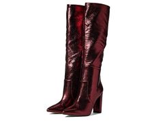 Marc Fisher LTD Giancarlo 2 - Women's Boots : Dark Red : Strike a pose like a glamorous diva that you are wearing the Marc Fisher LTD Giancarlo 2 boots. Knee-high boots featuring leather upper. Textile and synthetic lining. Zippered side closure. Pointed toe silhouette. Textured detailing throughout. Leather-covered block heel. Durable man-made outsole. Imported. Measurements: Heel Height: 3 3 4 in Weight: 1 lb 2 oz Circumference: 14 in Shaft: 19 in Product measurements were taken using size 9, Party Heeled Boots With Reinforced Heel In Faux Leather, Round Toe Knee-high Boots For Fall Parties, Pointed Toe Mid-calf Boots For Night Out, Pointed Toe Mid-calf Boots For Fall Night Out, High Ankle Heeled Boots For Winter Nights, Formal Snip Toe Mid-calf Boots For Fall, Winter High Ankle Heeled Boots For Night Out, Fall Mid-calf Pointed Toe Boots For Night Out, Winter Leather Boots For Night Out