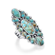 PRICES MAY VARY. Exquisite Flowers: The surface of this women's statement ring is made up of oval and round turquoise stones that form a beautiful flower, adding a touch of glamor and personality. Trusted Materials: Turquoise rings for women made from high quality 925 sterling silver is hypoallergenic and safe for sensitive skin, allowing you to wear it with confidence and comfort. Exquisite craftsmanship: Every piece of this boho western rings is meticulously crafted, and we focus on aesthetics Western Rings, Vintage Turquoise Ring, Bohemian Flower, Promise Rings For Guys, Cheap Rings, Bohemian Flowers, Turquoise Ring Silver, Statement Ring Silver, Turquoise Stones