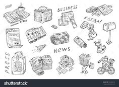 hand drawn news and newspapers icons on white background stock photo - 549782