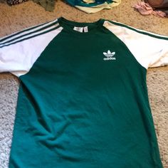 Soft And Comfy No Stains Basically Brand New Adidas Green Top For Spring, Green Adidas Top For Spring, Adidas Cotton Shirt For Spring, Green Casual Top With Three Stripes, Adidas Crew Neck Shirt For Spring, Adidas Casual Shirt For Spring, Casual Adidas Shirt For Spring, Spring Adidas Cotton Shirt, Casual Green Top With Three Stripes