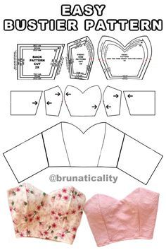 the instructions for how to make an easy bustier pattern with flowers and hearts on it