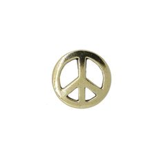 a peace sign is shown in gold on a white background with the word peace written below it