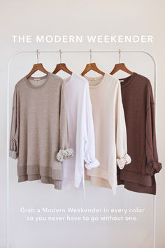 The Modern Weekender is the cozy essential you’ll wear year-round and want in every color. Trendy French Terry Crew Neck Tops, Cozy Fit French Terry Tops For Loungewear, Comfy Cotton Soft Knit Tops, Comfy Soft Knit Tops With Relaxed Fit, Comfy Soft Knit Cotton Tops, Trendy Soft-washed French Terry Tops, White Soft Texture Tops For Layering, White Soft Texture Top For Layering, Cozy Everyday Tops