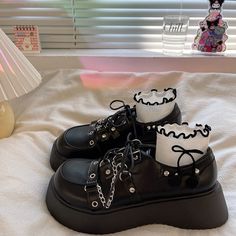 Color: Matte black•Patent black•WhiteMaterial: PU Platform height(cm)(inch) Heel-height(cm)(inch) 4/1.57 4/1.57 Kawaii Shopping, Dark Demon, Japanese Uniform, Mary Jane Platform Shoes, Girls High Heels, High Heel Dress Shoes, Extreme High Heels, Cute Shoes Heels, High Heel Dress