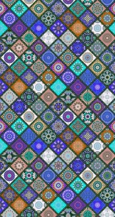 an abstract pattern with many different colors and shapes