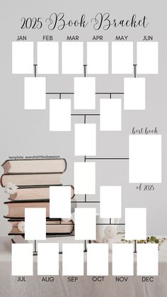 a book bracket with books stacked on top of each other and the date in white