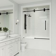 Elan 56 to 60 in. x 66 in. Frameless Sliding Tub Door in Clear/Matte Black with Clear Glass and Handle - Super Arbor Black Bathtub, Bathtub Doors, Bad Inspiration, Tub Doors, Steam Showers Bathroom, Geek Decor, Sliding Shower Door, Frameless Shower, Upstairs Bathrooms