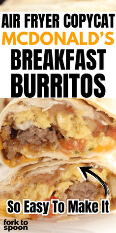 Enjoy the flavors of Air Fryer Copycat McDonald’s Breakfast Burritos, a quick and delicious way to start your day! Packed with eggs, cheese, and savory sausage, this easy recipe lets you recreate your favorite fast-food breakfast at home—perfect for busy mornings or brunch with friends! Mcdonald’s Breakfast Burrito Copycat, Mcdonald’s Breakfast Burrito, Copycat Mcdonalds Breakfast Burrito, Easy Breakfast Burritos Simple, Air Fryer Breakfast Burritos, Mcdonalds Breakfast Burritos, Air Fried Vegetable Recipes, Copycat Breakfast, Air Fryer Turkey Recipes