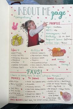 a child's book about me page with pictures and words