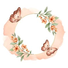 watercolor flowers and butterflies are arranged in a circle