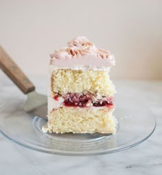 a piece of cake sitting on top of a glass plate