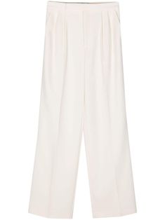 cream white tailored design pleat detailing pressed crease dart detailing high waist concealed front button, hook and zip fastening two side slash pockets rear welt pocket wide leg straight hem Wide Waist, Tailored Design, Roland Mouret, Tailored Trousers, Cream White, Dart, Welt Pocket, Bottoms Pants, Womens Bottoms