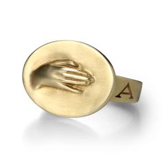 Gabriella Kiss Hand Ring | Quadrum Gallery Gold Hand Ring, Gabriella Kiss, Hudson Valley Ny, Love Token, Gold Disc, Hand Ring, Eye Ring, Gold Hands, Hand Jewelry