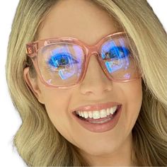 Diff Bella Bluelight Glasses Azalea Pink Crystal Frame Blue Light Blocking Lens Go For Bold In The Bella. With Its Fashion-Forward Oversized Square Shape And Blue Light Blocking Lens, You're Sure To Keep Your Eyes Safe And Be In Style. New With Tags In Original Manufacture Packaging (Box). Includes Travel Case And Cleaning Cloth. * Oversized * Azalea Crystal Frame (Clear Pink) * 54 -19 -142mm (Height, Bridge, Width) * Premium Scratch Resistant Polymer Lens * Handcut Acetate & Stainless Steel Fra Bluelight Glasses, Crystal Frame, Polarized Glasses, Green Sunglasses, Diff Eyewear, Frame Blue, Clear Glasses, Blue Sunglasses, Black Aviators