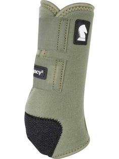 the boot cover is made from green fabric and has black stitching on the side