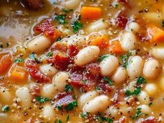 white bean soup with bacon, carrots and parsley