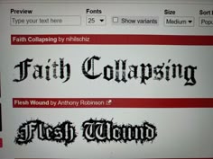 a computer screen with the word faith collapsing on it's side