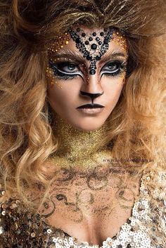 Carnaval Make-up, Fantasy Make-up, Halloween Make-up Looks, Animal Makeup, Cool Halloween Makeup, Theatrical Makeup, Black Makeup, Makeup Hacks