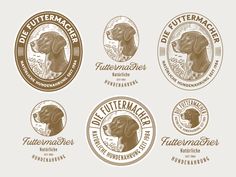 four different logos with dogs on them, including one for buttermacker and the other for