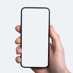 a person holding an iphone in their hand with a blank screen on the back side