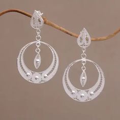 Filigree Sterling Silver Dangle Earrings Handmade in Java - Ethereal Moon | NOVICA Ethereal Moon, Jewelry Aesthetic, Filigree Earrings, Silver Dangle Earrings, Sterling Silver Filigree, Sterling Silver Dangle Earrings, Teardrop Necklace, Lovely Earrings, Silver Filigree