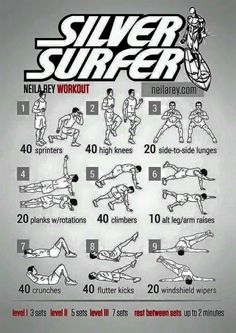 the silver surfer workout poster shows how to do it in 10 minutes or less, with instructions