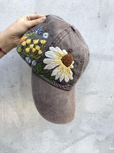 Hand Embroidered Hat / Custom Embroidered Hat / Floral | Etsy Brown Embroidered Baseball Cap With Curved Brim, Brown Embroidered Curved Brim Baseball Cap, Brown Embroidered Snapback Baseball Cap, Embroidered Brown Cap, Brown Embroidered Baseball Cap, Brown Embroidered Hat, One Size, Vintage Baseball Cap With Embroidered Curved Brim, Embroidered Visor Hat, Embroidered Flower Shaped Hat