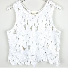 White Floral Lace Cutout Top Cutout Scalloped Hem See Through, Show Off Your Fancy Bralette Bust 19” Length 22” Size M Nwt Partial Tag Boho, Preppy, Coachella, Eyelet Lace, Bohemian, Beach, Summer,Saylor, White Lace Top Summer Cropped Lace Tank Top, White Tank Crop Top For Vacation, Cotton Lace Sleeveless Tank Top, Sleeveless Cotton Tank Top With Lace Detail, Sleeveless Lace Cotton Crop Top, White Sleeveless Lace Crochet Top, Sleeveless Lace Crop Top For Vacation, White Sleeveless Lace Crop Top, White Sleeveless Crochet Lace Top