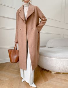 "Casual design style , long, oversized double- side handmade wool coat with viscose lining, The only coat you'll need come fall and winter, wool coat features a boxy silhouette, oversized lapels, and roomy sleeves. Crafted from 30% wool, it's designed to keep you warm and comfortable through colder seasons. Very suitable for your daily wear, party, travel, work, school, indoors and outdoor walks, spending time with family, shopping, etc. It is very comfortable and beautiful to wear The coat has Oversized Long Wool Coat Single Breasted, Oversized Long Wool Coat For Work, Oversized Long Wool Coat For Office, Oversized Long Sleeve Wool Coat For Office, Oversized Long Wool Coat, Tan Wool Coat, Outdoor Walks, Brown Wool Coat, Oversized Wool Coat