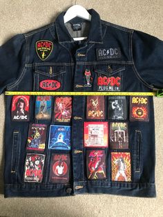 Upcycled Official ACDC Denim Battle Jacket with 34 patches covering classic Bon & Brian era. Size Length 27" Width 23" (armpit to armpit) Generous Large Fall Cotton Denim Jacket With Logo Patch, Retro Denim Jacket With Patches, Retro Cotton Denim Jacket With Patches, Fitted Medium Wash Outerwear With Patches, Fitted Denim Jacket With Patches For Winter, Winter Fitted Denim Jacket With Patches, Fitted Denim Blue Outerwear With Patches, Fitted Cotton Denim Jacket With Patches, Denim Outerwear With Patches