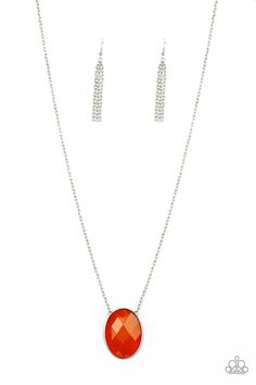 An oversized glassy Orange Tiger beaded pendant swings from the bottom of a lengthened silver chain, creating a colorful pendant. Features an adjustable clasp closure. Sold as one individual necklace. Includes one pair of matching earrings. Paparazzi Accessories Jewelry, Orange Tiger, Orange Necklace, Nickel Free Jewelry, Bling Necklace, Jewelry Catalog, Paparazzi Accessories, Long Pendant, Paparazzi Jewelry